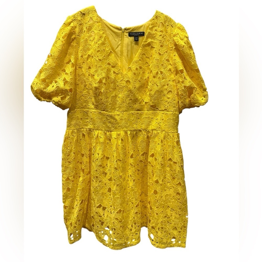 Prabal Gurung Yellow Lace mini dress plus size 18